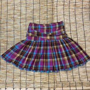 Kenzie girl, drop waste, pleated pink, brown plaid mini skirt 90s Y2K Size 5 EUC